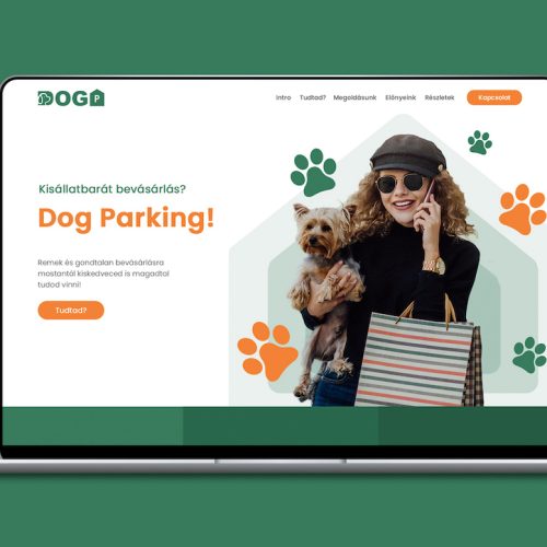 Dog Parking webdesign naracssárga-zöld színvilág.