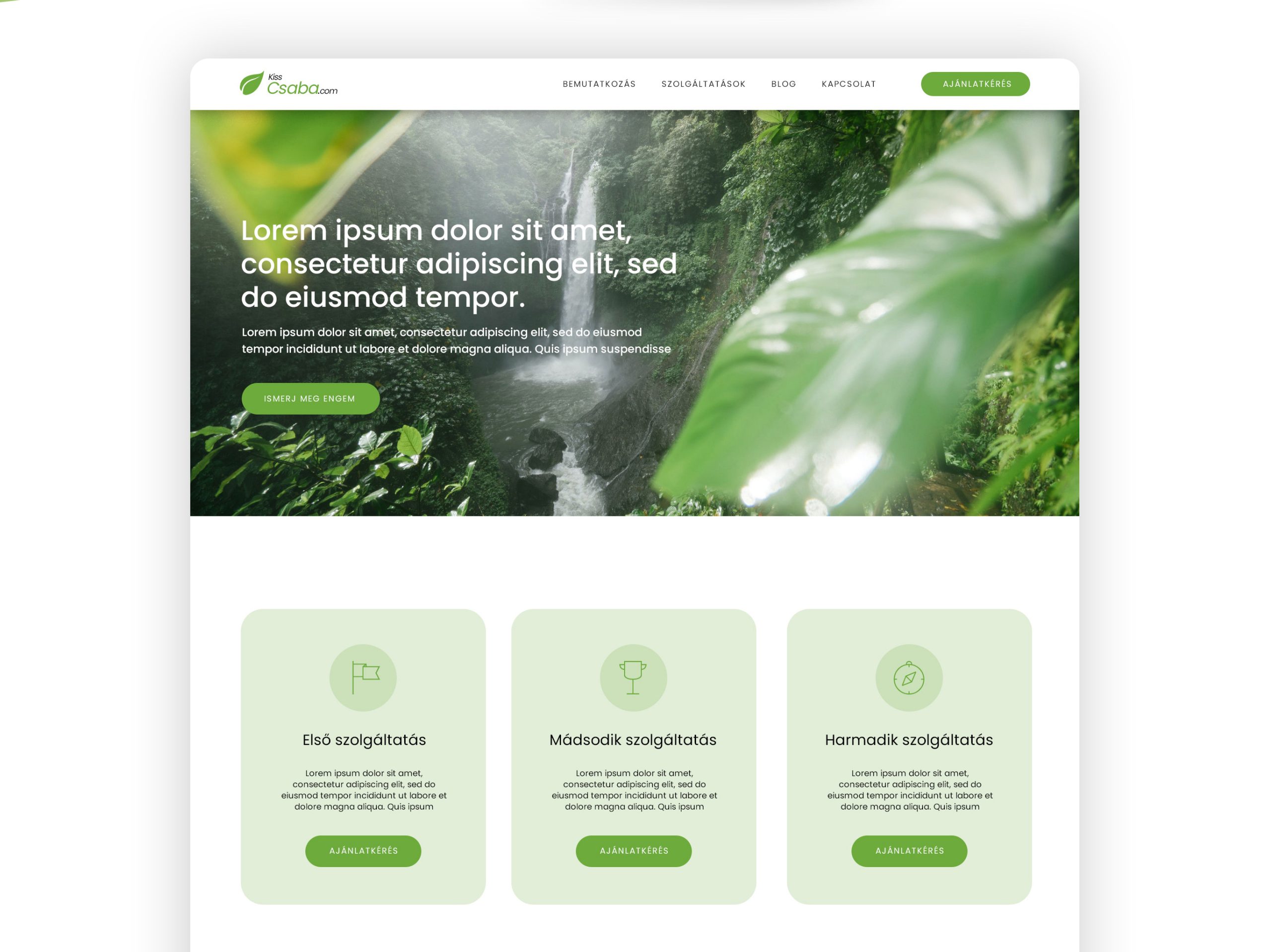Kis Csaba egészségmentor weboldala. Zöld színek a designban.