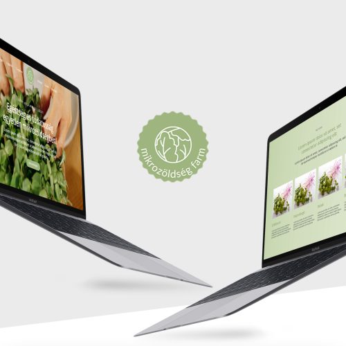 Mikrozöldség Farm weboldalának designja. Zöldes színek.