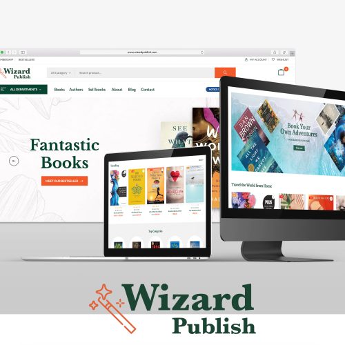 A Wizard Publish weboldala. A webdesign fő színei: sötétzöld és narancssárga.